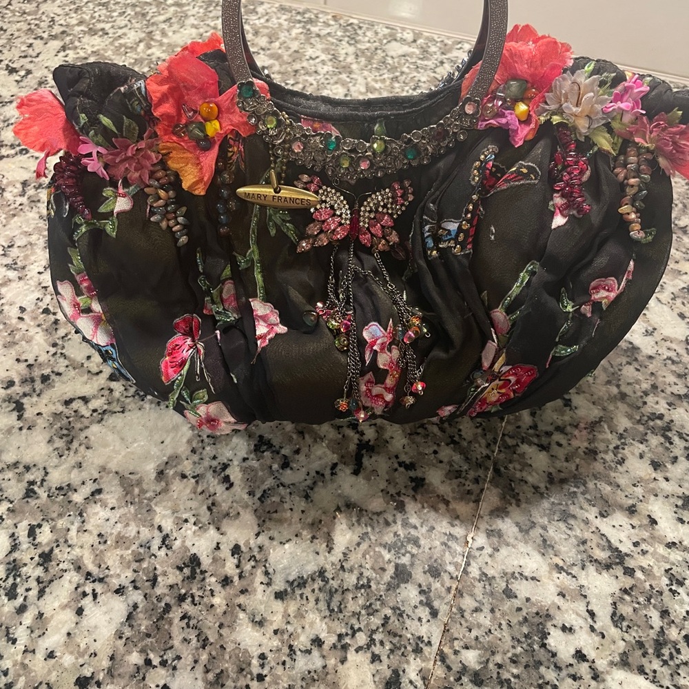 Mary Frances Black Floral Embellished Shoulder Bag